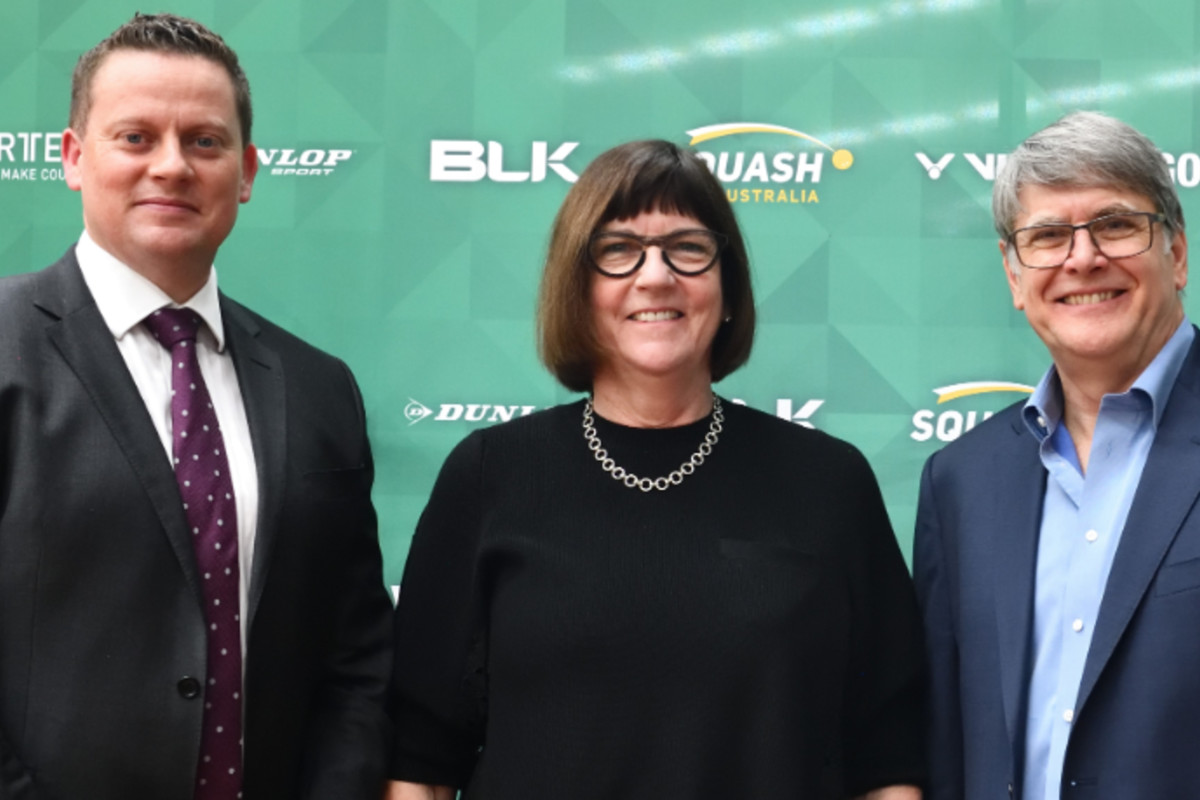 Richard Vaughan - CEO - with Kate Palmer -Sport Australia CEO - and David Mandel -Squash AUS Chair